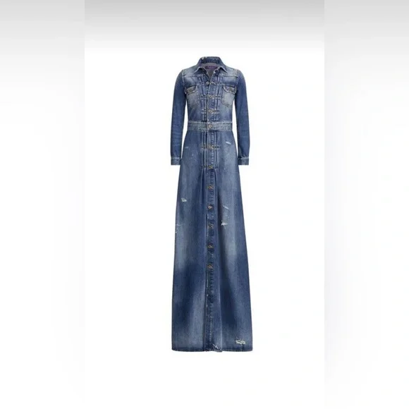 Ralph Lauren Blue Button-Front Maxi Denim Dress - Picture 8 of 16